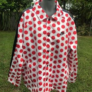red polka dot jacket